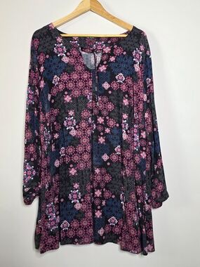Ulla Popken Bright colorful Tunic with Pink and Blue Floral Mosaic Print 24/26